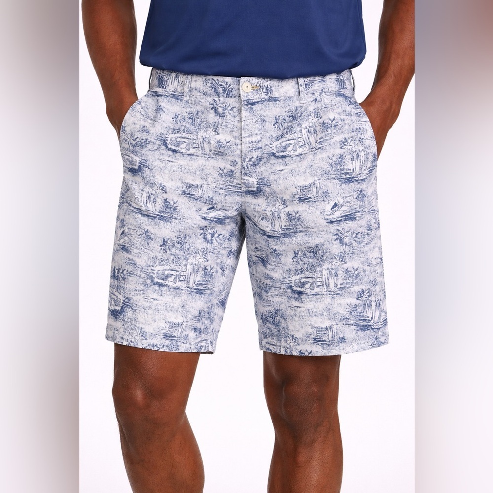 Rodd & Gunn Blue Toile Print Shorts Size 34 Cotton Casual Summer Shorts UP0633